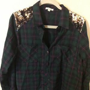 May & July Plaid Shirt with Gold Sequins